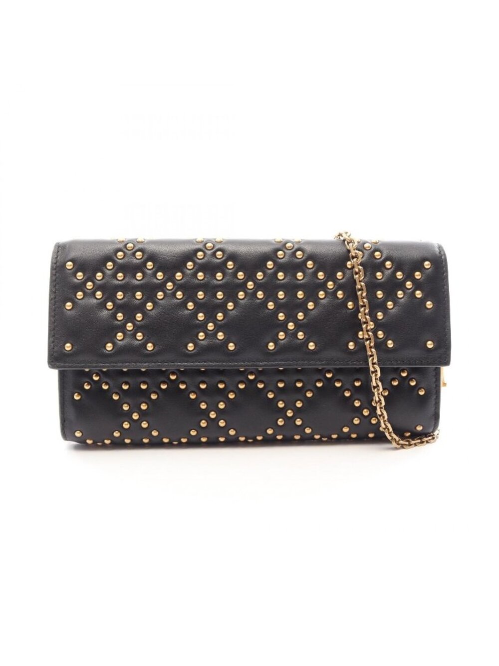 Dior Shoulder Bag Cannage Black Leather Studded Chain Wallet